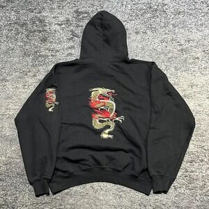 Vintage Zipit Dragon‎ Hoodie Mens Large Black Embroidered Grunge Skater Y2K